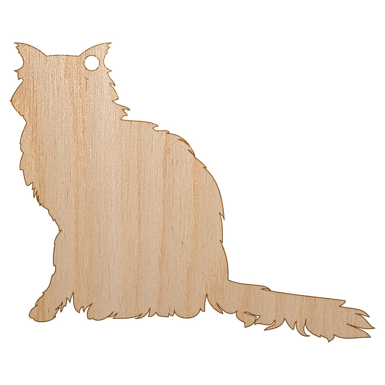 Fluffy Cat Solid Unfinished Craft Wood Holiday Christmas Tree DIY Pre-Drilled Ornament
